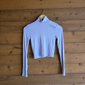 Aritzia Only Waist Ribbed Lilac Purple Tencel Modal Turtleneck Long Sleeve Small
